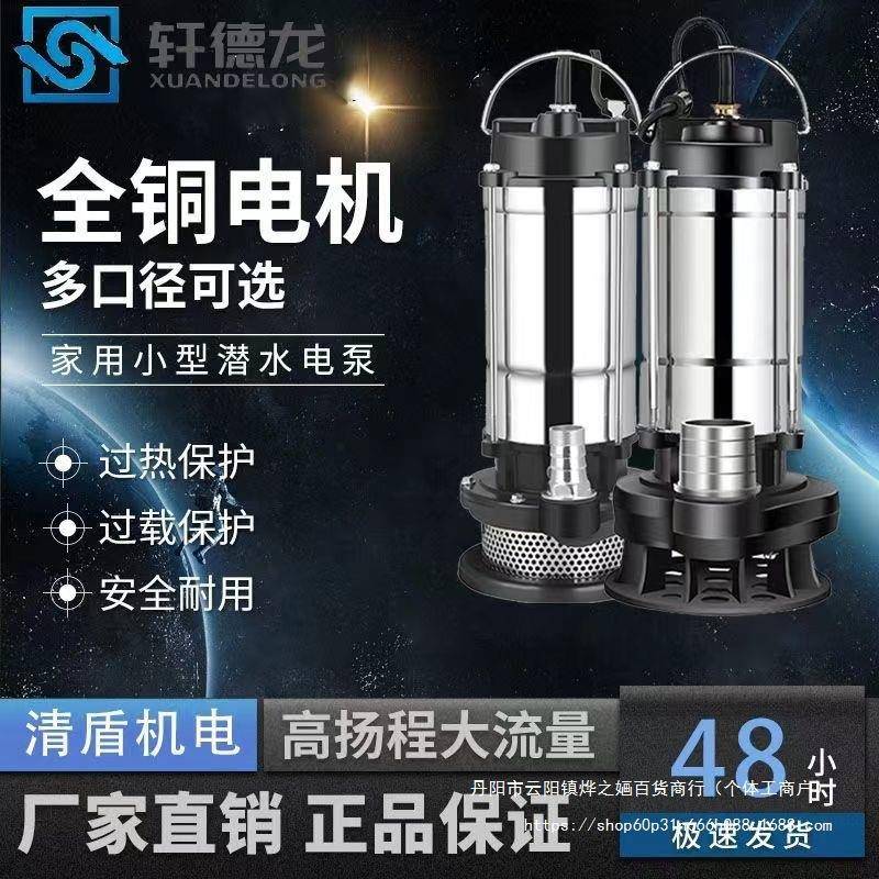 不锈钢220V潜水泵家用大功率排污潜水泵农用灌溉高扬程小型抽水机