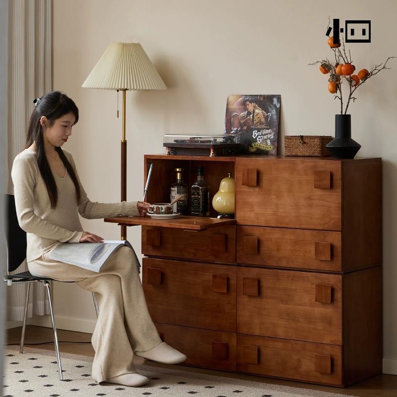 北欧实木电视柜小户型现代简约储物柜中古客厅卡门柜组合斗柜落地