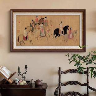 游春图》法式中古风客厅装饰画新中式玄关矮柜壁画卧室书房挂画