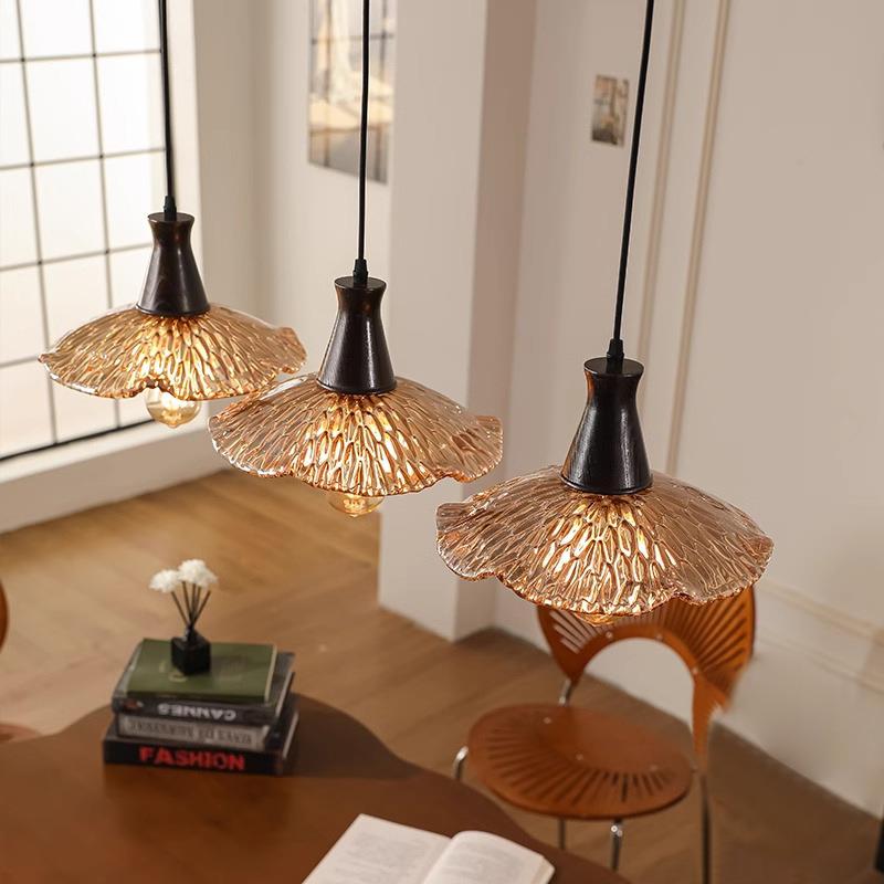 餐厅吊灯中古风可调节吧台岛台灯具美式复古胡桃木色餐桌灯