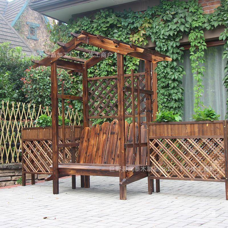 防腐木拱门户外花架庭院葡萄架花园栅栏门装饰花箱植物爬藤架子