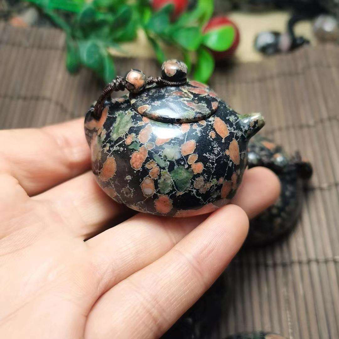 天然梅花玉把把壶玉器文玩安山岩玉带磁性汝阳梅花玉茶壶