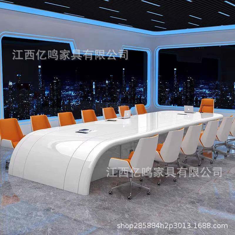 总裁大型培训会议室白色简约现代会议桌烤漆办公室异型洽谈会议桌