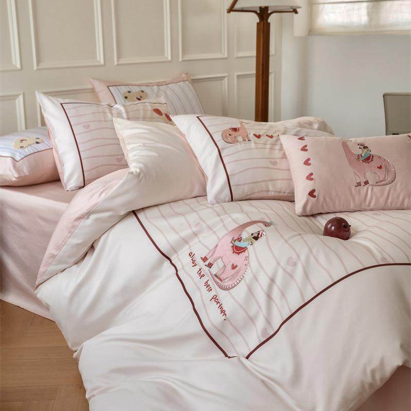 少女心40s数码印花条纹刺绣恐龙清新四件套1.5m1.8米公寓全棉纯棉,金属材料及制品,金属加工件/五金加工件,淘宝优惠券,粉丝福利购,淘宝优惠卷