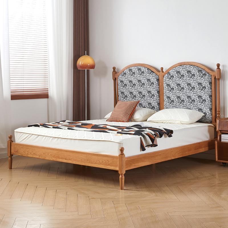 北欧简约法式复古实木床北美樱桃木主卧1.8米原木双人床