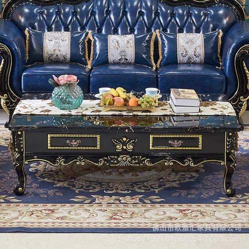 欧式茶几电视柜组合大理石面法式复古黑檀色轻奢实木高端客厅茶桌