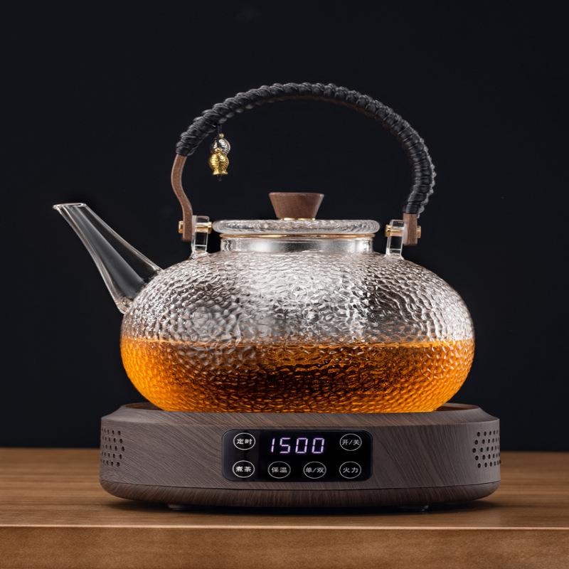 大容量蒸煮一体全玻璃蒸汽茶壶电陶炉套装1.9L大号锤纹煮茶器家用