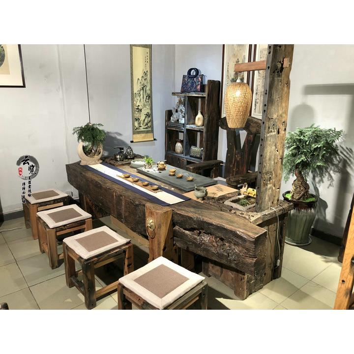 明清古典老船木茶桌椅组合实木家具功夫泡茶台仿古中式茶几