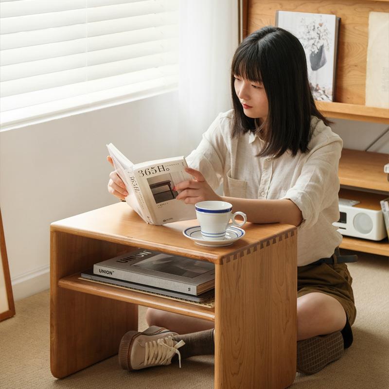 星木诺实木边几可移动樱桃木藤编家具日式飘窗桌子小茶几沙发边柜