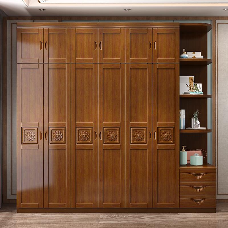 新中式实木衣柜家用卧室小户型三四五六门原木储物柜大衣橱24爆款