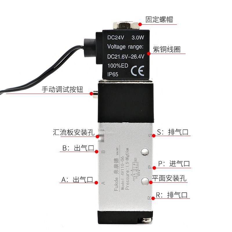 气动电磁控制阀组套装4v110一06气缸24v亚德客型220v电磁阀气动阀