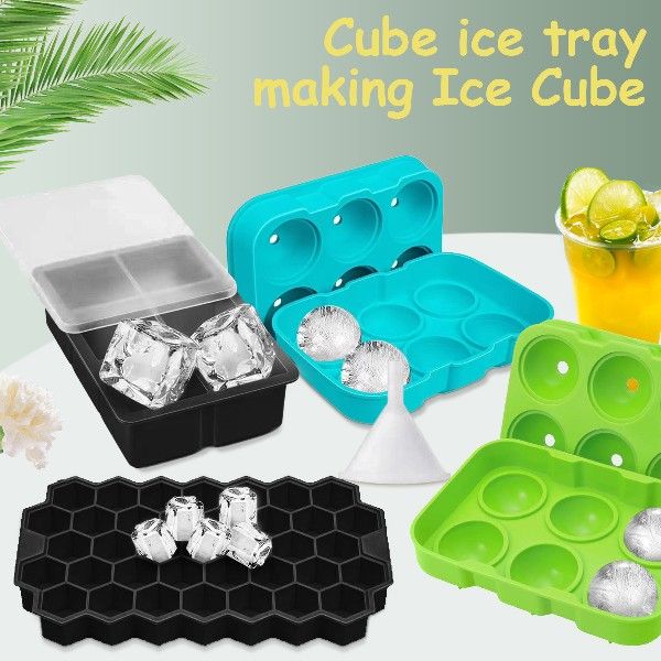 4 Pcs Silicone Big Ice Tray Mold Tray Summer Square Ice
