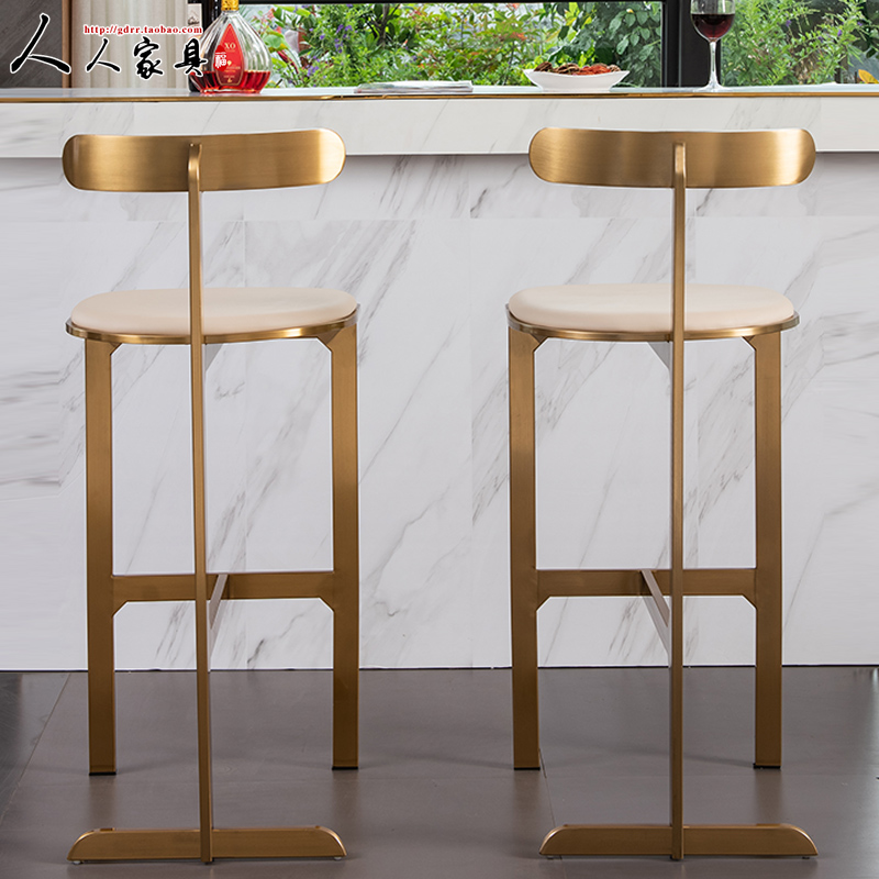 简约轻奢吧台椅高脚吧台凳靠背家用前台椅不锈钢酒吧椅咖啡店椅子