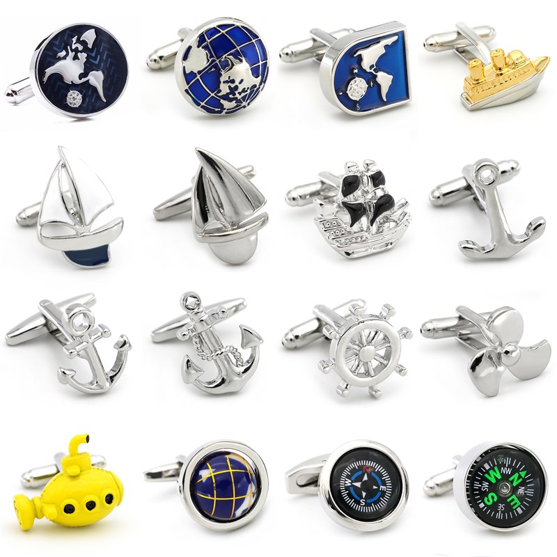 Free Shipping Cufflinks Retail Novelty Sail Design Blue Whit