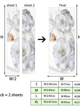 3D时尚门贴白色牡丹花翻新贴纸卧室木门装饰墙贴防水家居