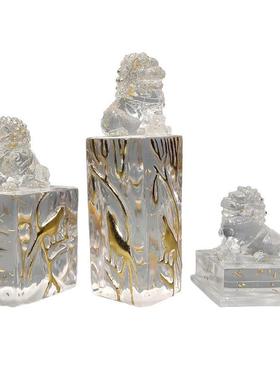 透明树脂狮子摆件玄关客厅貔貅雕塑酒店大堂会所拴马桩立柱装饰品