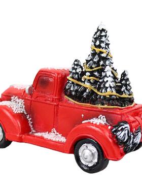 现货TruckChristmascenterpiece红色卡车圣诞装饰品老爷车树脂