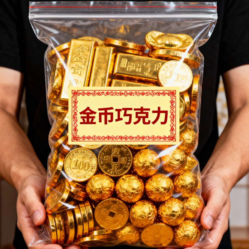 金币黑巧克力金元宝送礼喜糖批发糖果年货烘焙装饰（代可可脂）