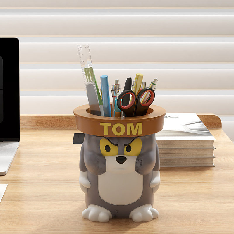 轻奢高级感汤姆笔筒收纳盒办公室桌面学生儿童女孩大容量超大摆件