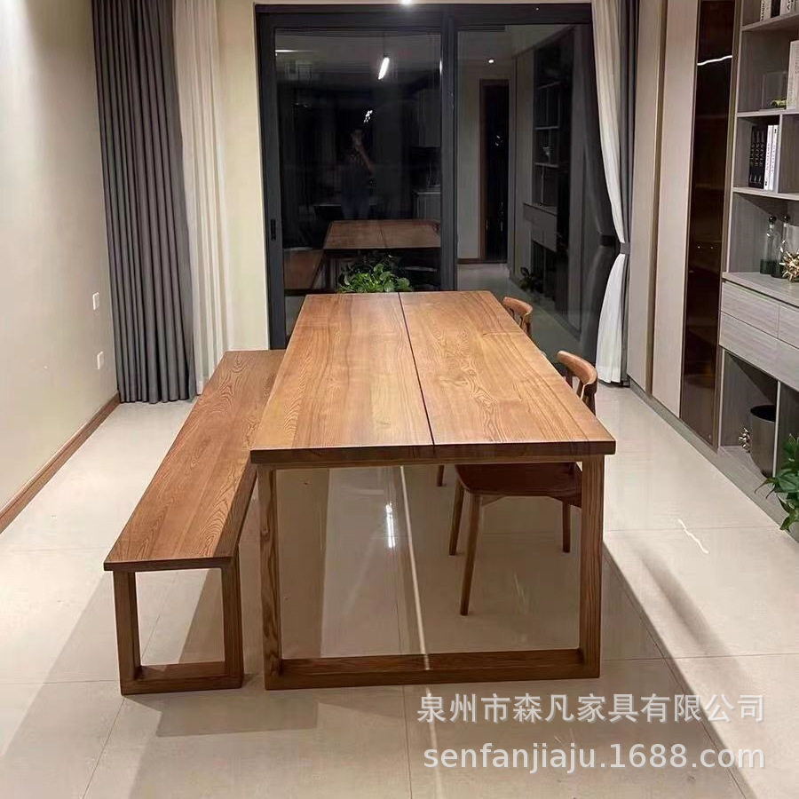 北欧简约白蜡木长方形餐桌椅组合