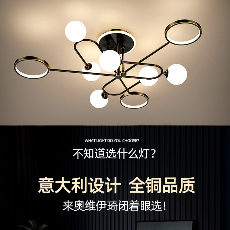 全铜 北欧轻奢吊灯客厅灯具现代简约卧室创意餐厅灯组合全屋套餐