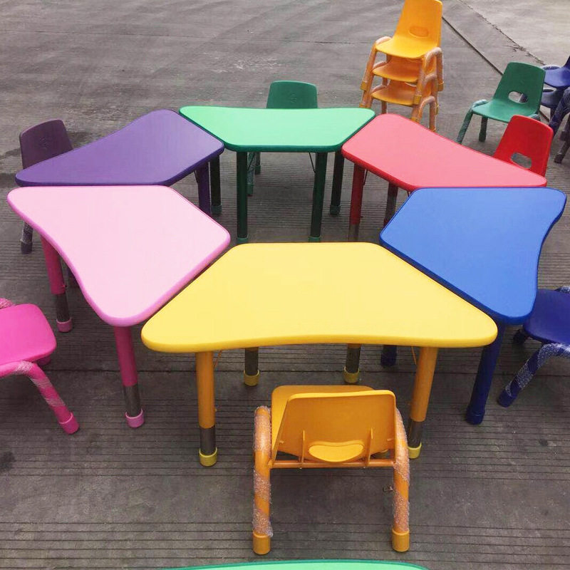 幼儿园桌椅成套塑料桌子可升教儿童桌椅塑料长方桌月亮桌三角桌