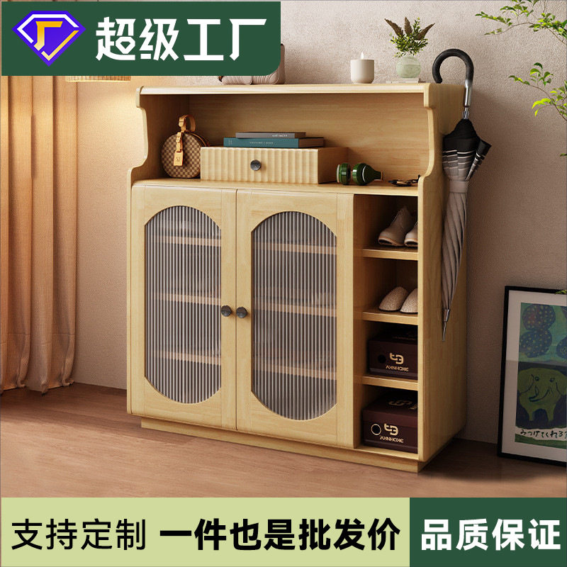 鞋柜家用门口实木框大容量玄关柜原木风阳台收纳柜现代简约门厅柜