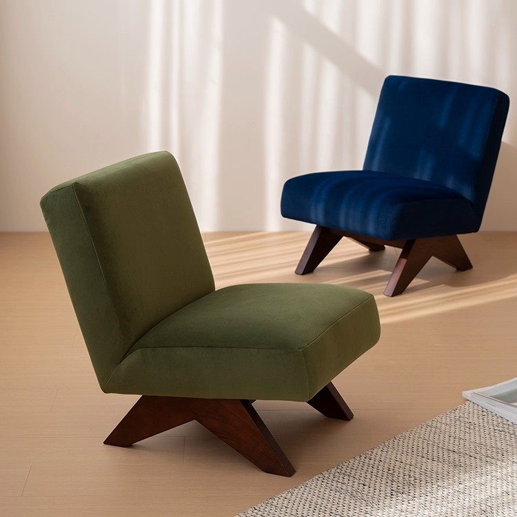 复古风昌迪加尔沙发椅子休闲单人椅中古风丝绒布艺设计师实木单椅