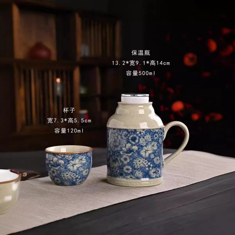 汝窑大唐宝相小暖壶马克杯带盖陶瓷焖茶杯中式保温瓶办公杯带手柄