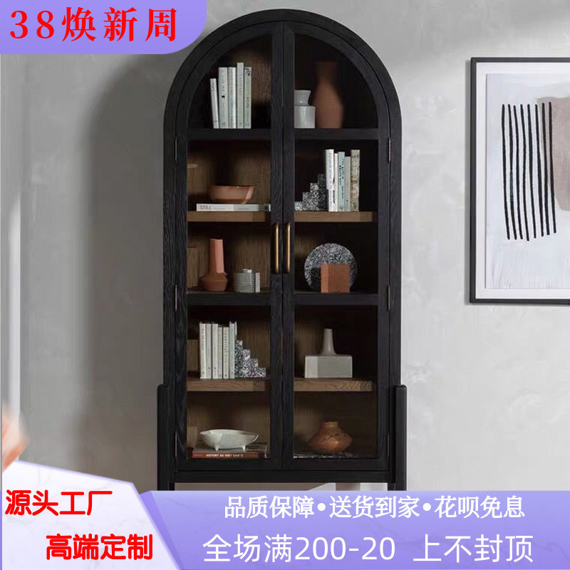 美式实木拱形做旧书柜定制