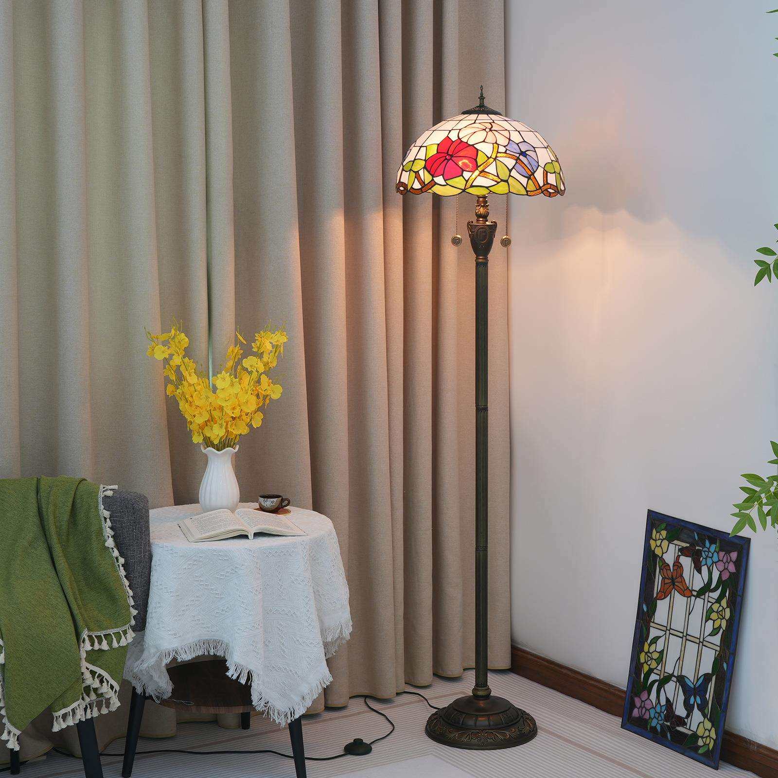 40cm牵牛花欧琈艺术彩色玻璃客厅餐厅卧室落地灯酒吧锡焊灯具