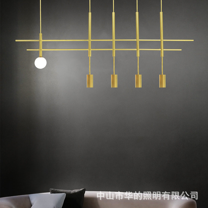 华的北欧灯具全铜极简餐厅灯简约现代创意轻奢餐桌长条吧台吊灯