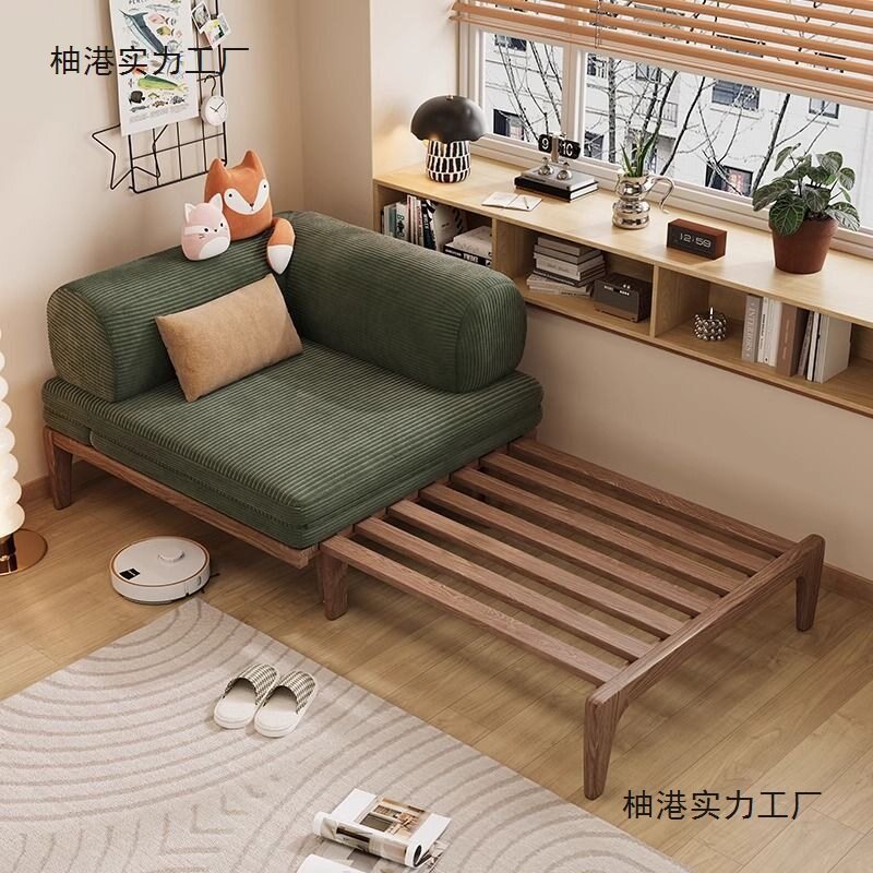 实木沙发床小户型折叠坐卧两