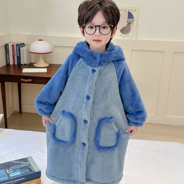 童睡衣男童冬季法兰绒加长加厚睡袍秋冬装男孩珊瑚绒家居服浴袍