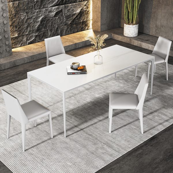 德利丰岩板餐桌现代简约长方形设计师家用铝合金意式极简纯白餐桌