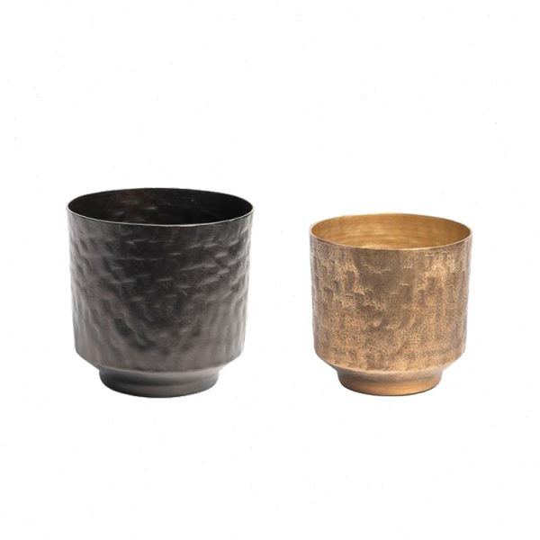 现代轻奢金属锤纹花器金色银色花瓶家居客厅桌面干花插花盆装饰碗