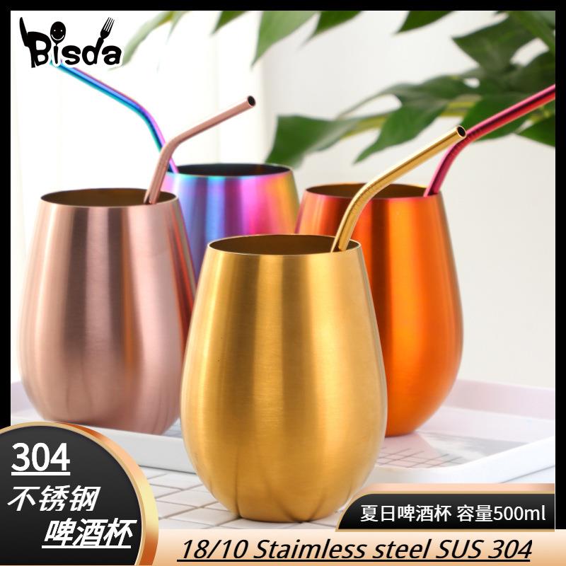 304不锈钢啤酒杯 圆形镀钛彩杯子酒吧餐厅家用冷饮水杯容量500ml