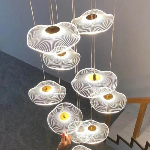 荷叶loft公寓跃层挑高中空别墅楼梯长吊灯创意小复式楼客厅大吊灯