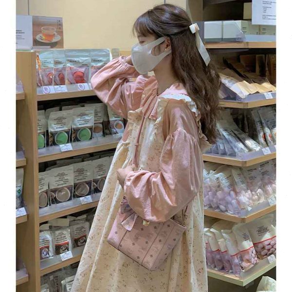 日系小清新森系碎花连衣裙女复古小个子甜美减龄纯色衬衫套装女