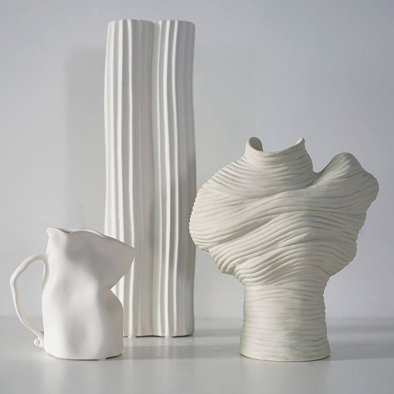 北欧简约陶瓷花瓶摆件干花插花器创意艺术客厅电视柜桌面摆件装饰