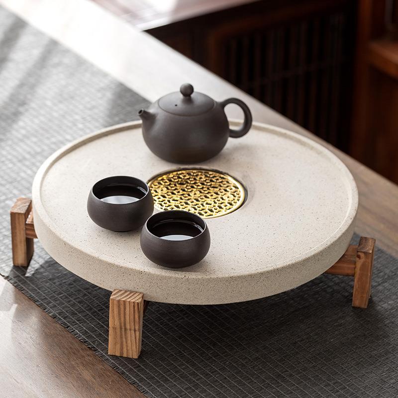 汉陶茶盘新中式茶台陶瓷吸水茶海家用小型干泡台速干长方形茶托盘