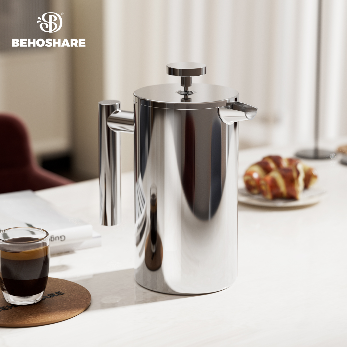 缤享不锈钢法压壶双层保温咖啡壶