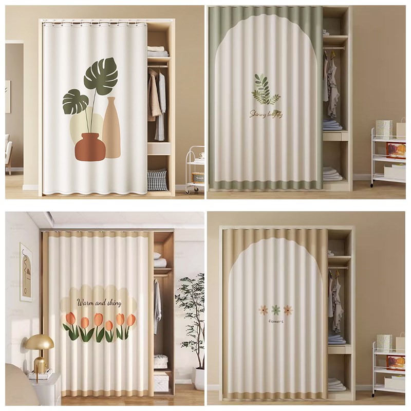 无门衣柜遮挡帘柜子衣橱鞋架防尘遮丑布帘子轨道式移动拉帘橱窗子