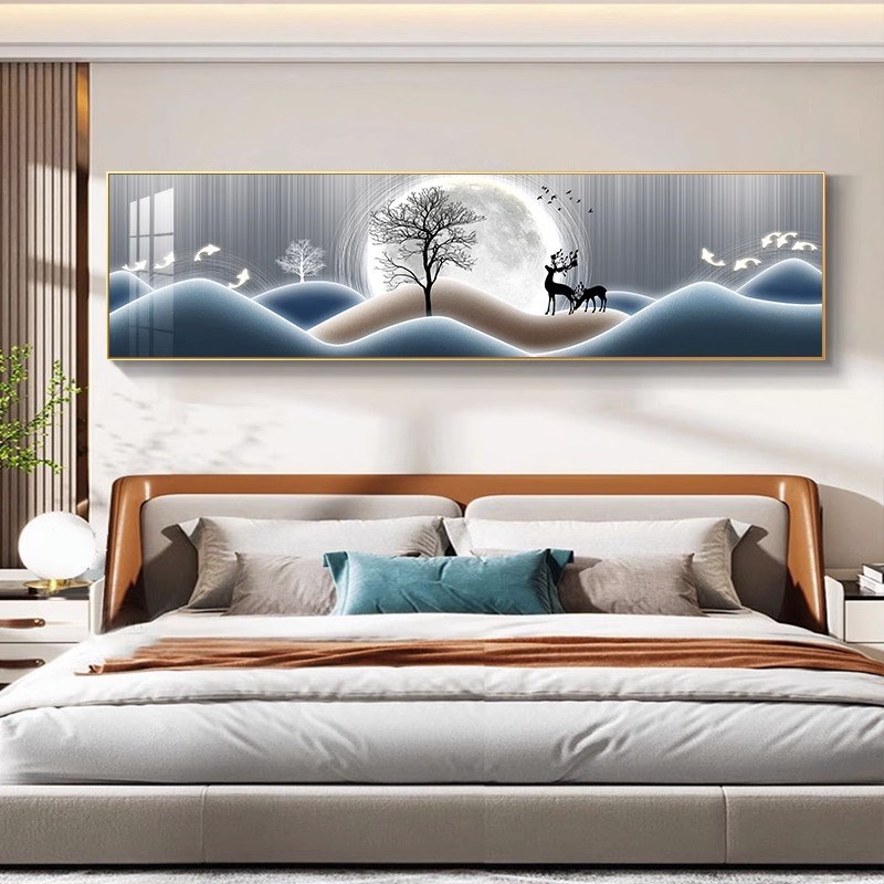 福禄九鱼卧室装饰画高级感大气主卧床头挂画O现代轻奢酒店房间壁图片