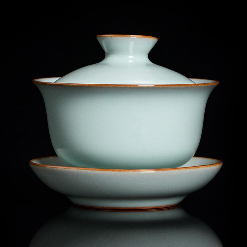 汝窑盖碗家用陶瓷客厅中式敬茶碗天青开片可养三才泡茶器单个大号