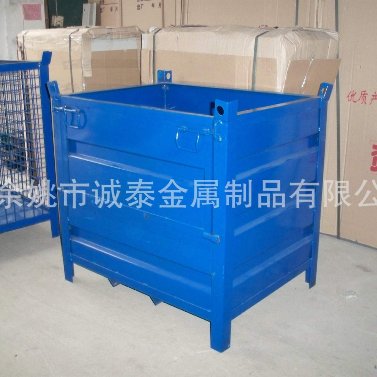 移动金属周转物流箱铁屑废料重型仓储物料框吊耳零件箱钢铁筐余姚