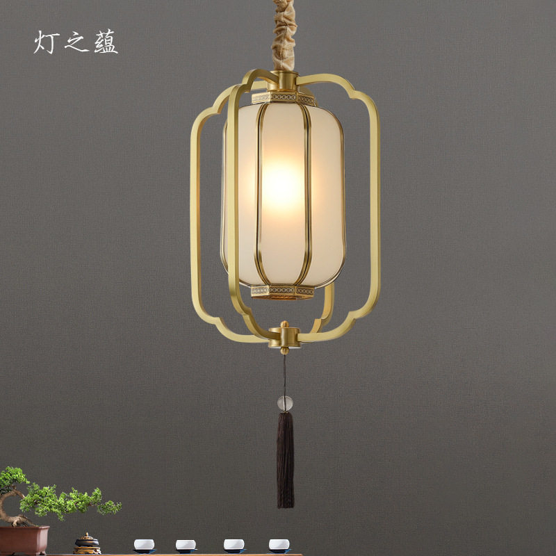 灯笼吊灯中国风现代新中式全铜过道走廊餐厅火锅店卧室床头小吊灯