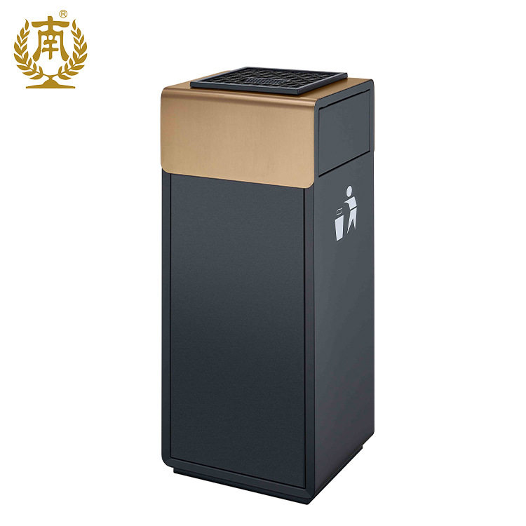 广州南方户外公共场所铁质垃圾桶黑色烤漆方形掩盖垃圾桶GPX-249