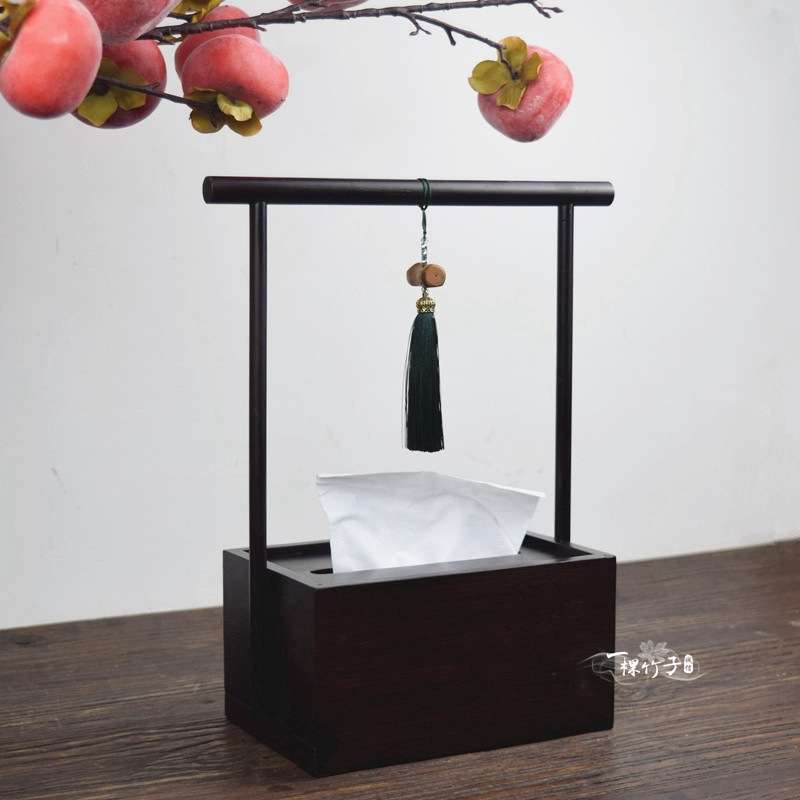 新中式竹制纸巾盒复古禅意抽纸盒茶桌面办公室客厅家用餐巾纸熙唐