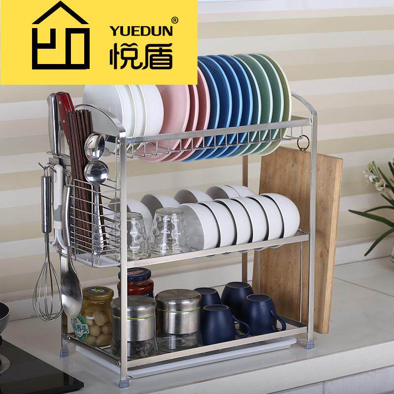 三层304不锈钢碗碟架厨房收纳餐具沥水碗盘架盘子放碗置物架
